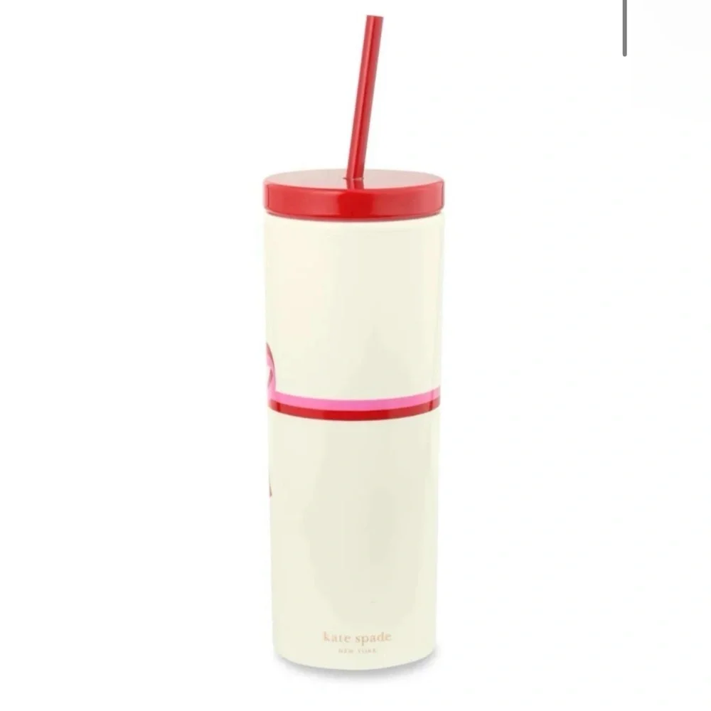 🎀 Kate Spade Red and Pink Ribbon Bow Tumbler with Straw NEW Giftable - Picture 2 of 7